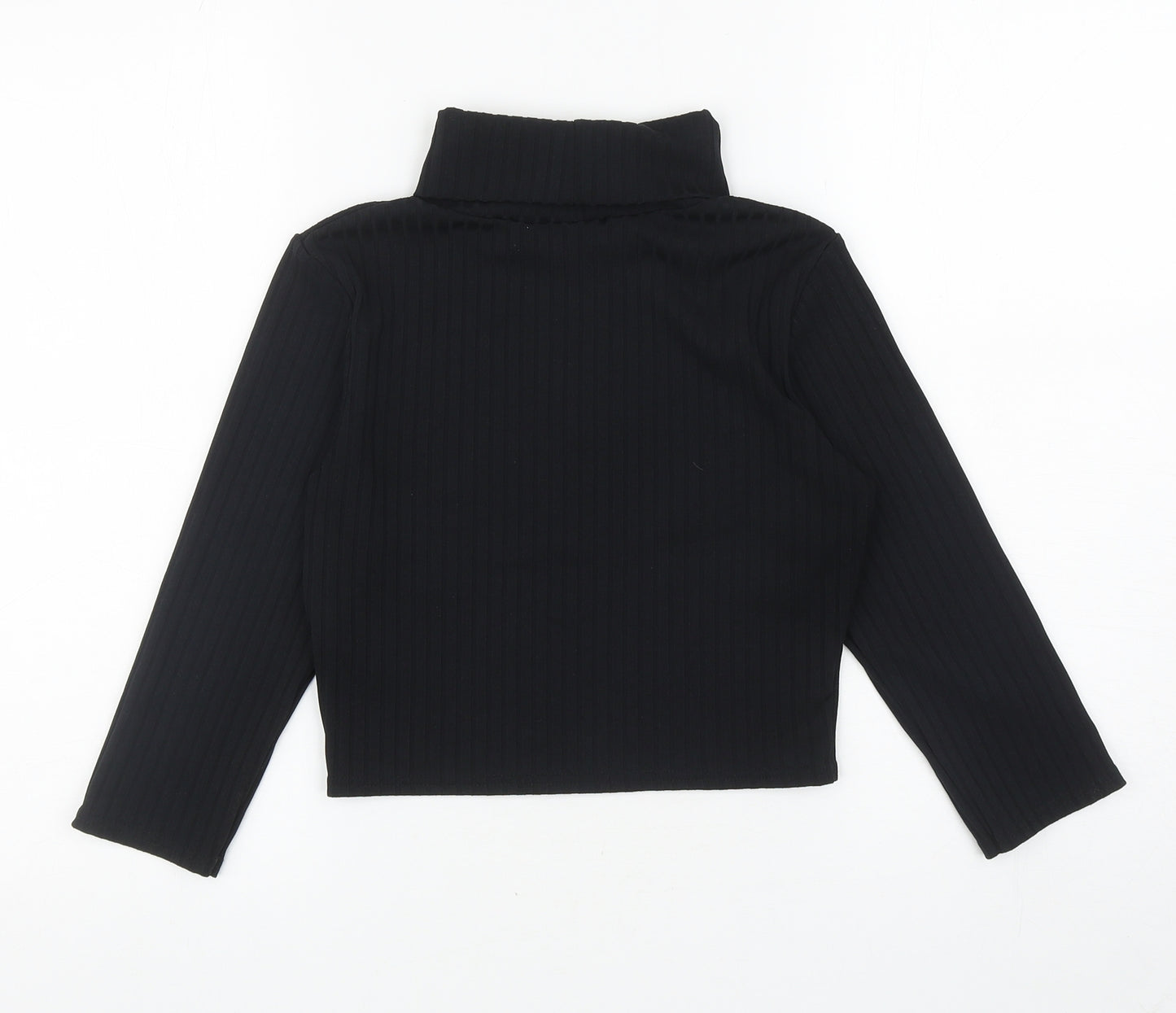 PRETTYLITTLETHING Womens Black Polyester Cropped T-Shirt Size 12 Roll Neck