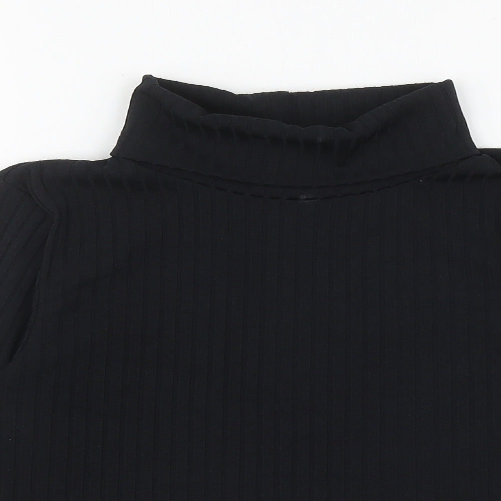 PRETTYLITTLETHING Womens Black Polyester Cropped T-Shirt Size 12 Roll Neck