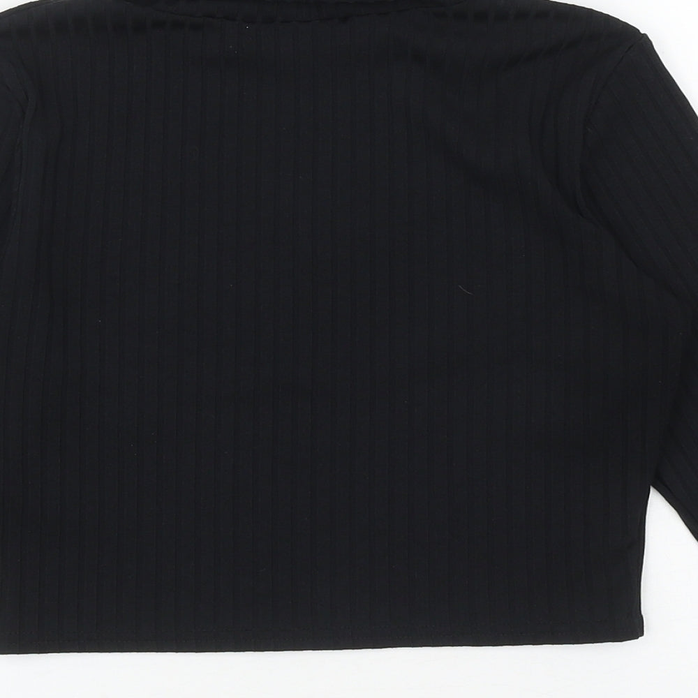 PRETTYLITTLETHING Womens Black Polyester Cropped T-Shirt Size 12 Roll Neck