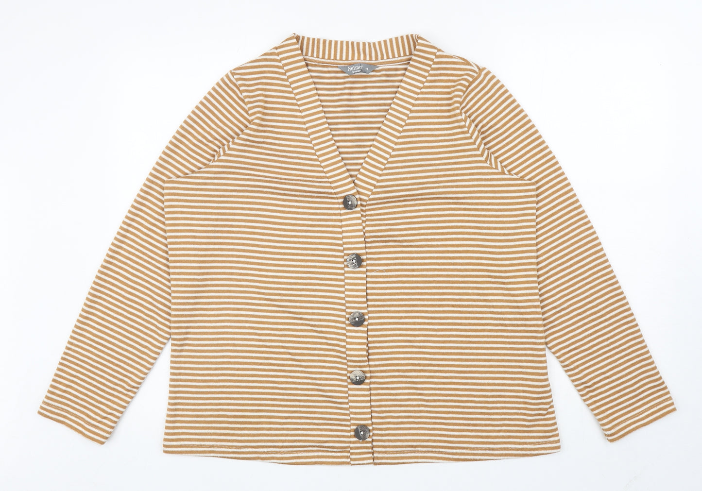 Nutmeg Womens Yellow V-Neck Striped Polyester Cardigan Jumper Size 16