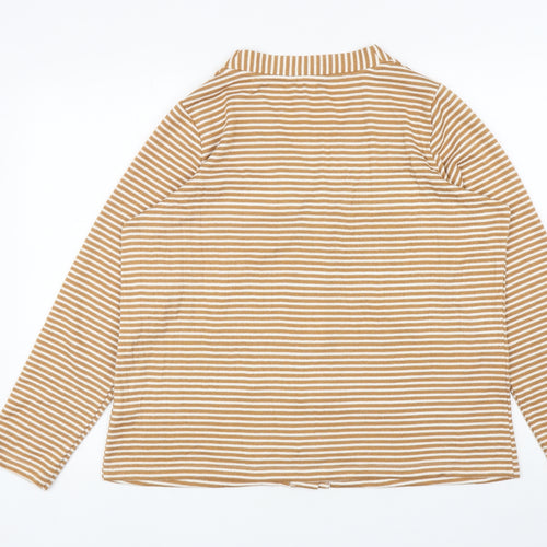 Nutmeg Womens Yellow V-Neck Striped Polyester Cardigan Jumper Size 16