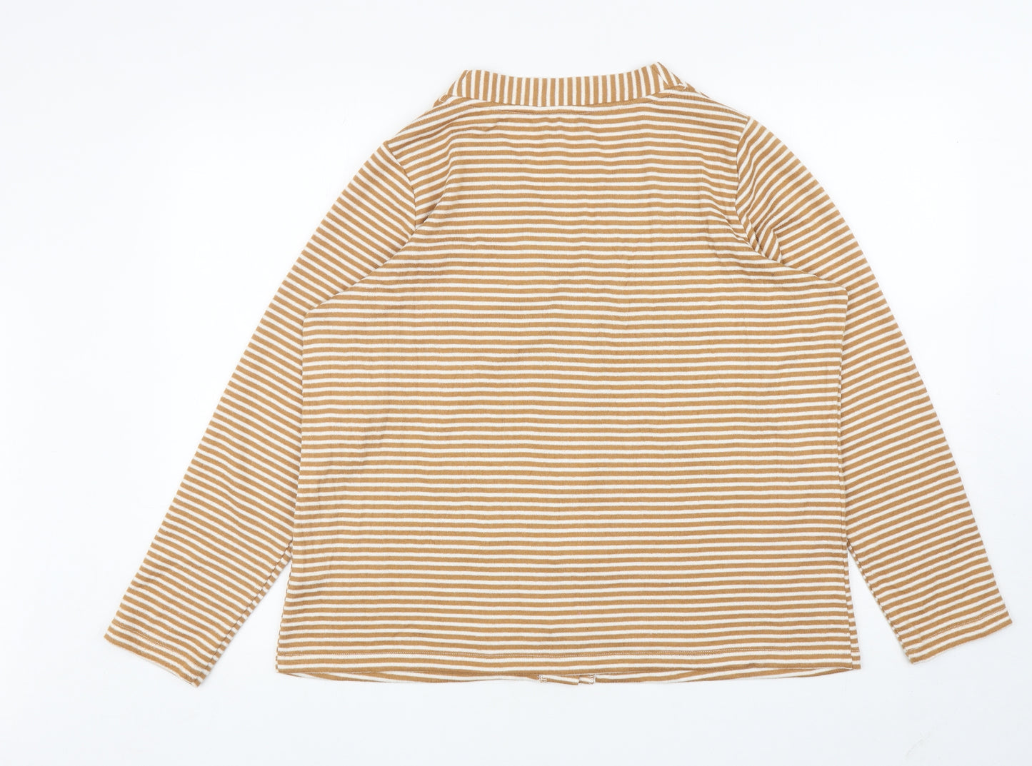 Nutmeg Womens Yellow V-Neck Striped Polyester Cardigan Jumper Size 16