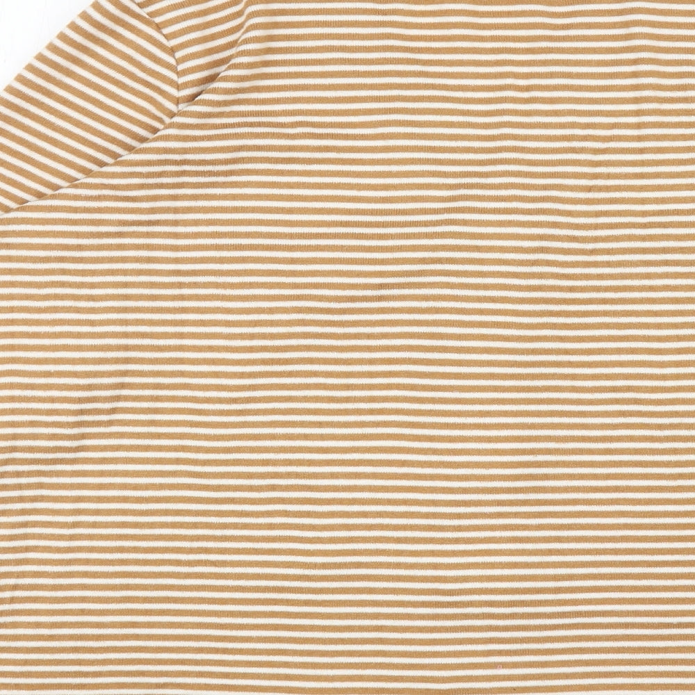 Nutmeg Womens Yellow V-Neck Striped Polyester Cardigan Jumper Size 16