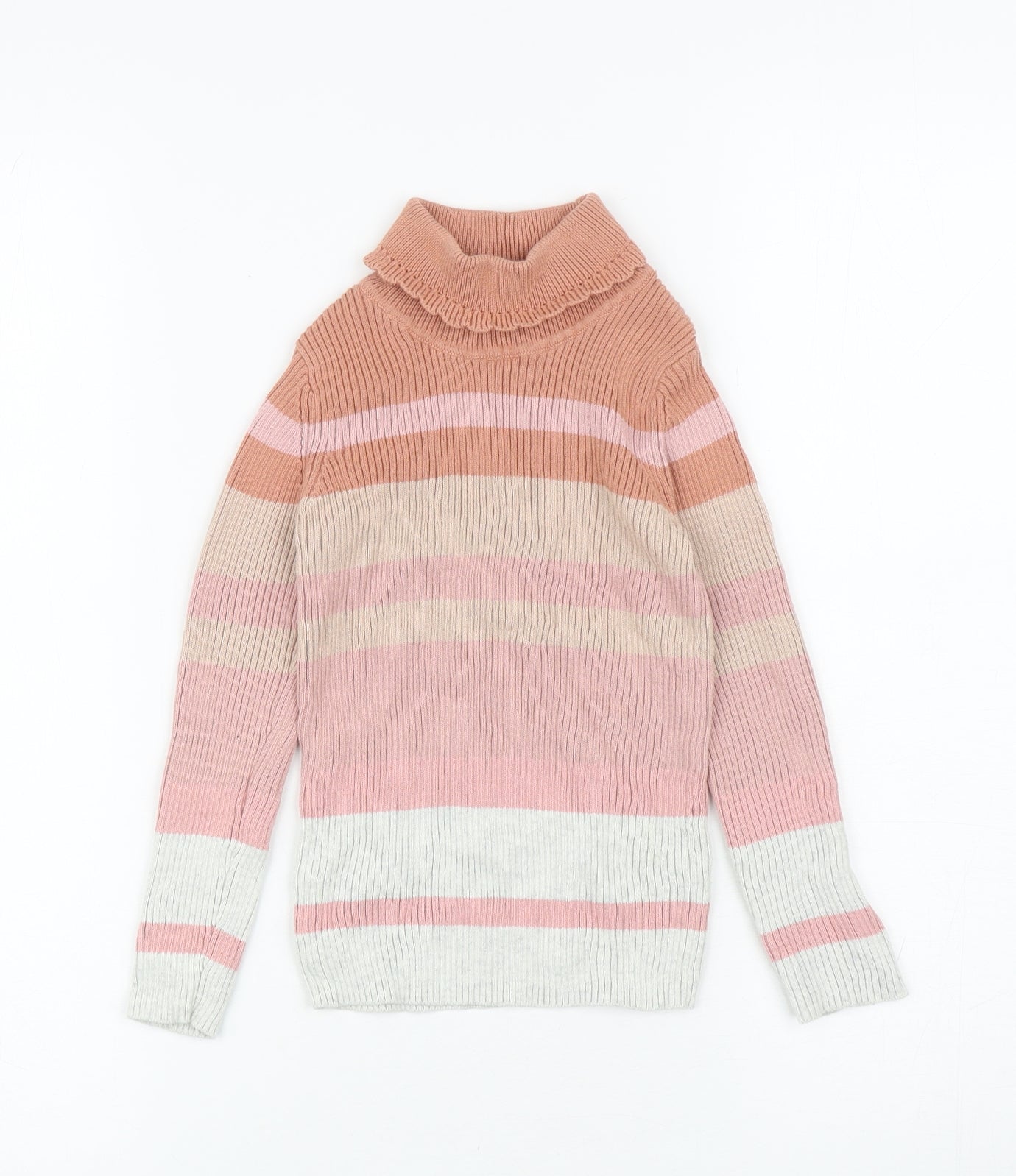 George Girls Multicoloured Roll Neck Striped Cotton Pullover Jumper Size 4-5 Years Pullover