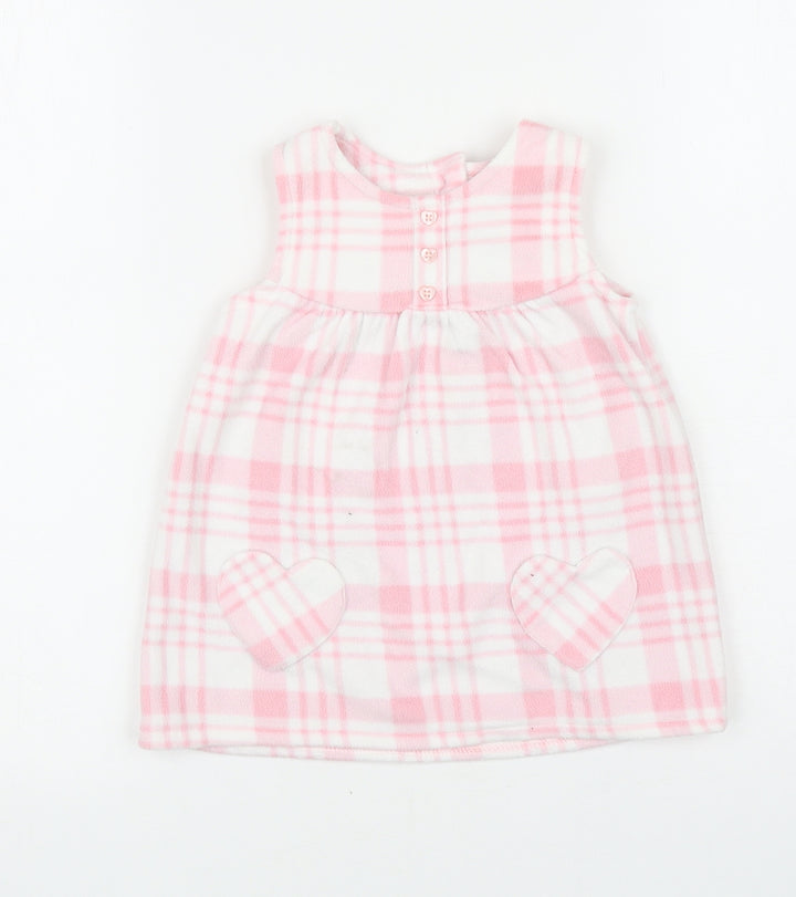 George Baby Pink Plaid Polyester A-Line Size 6-9 Months Round Neck Button