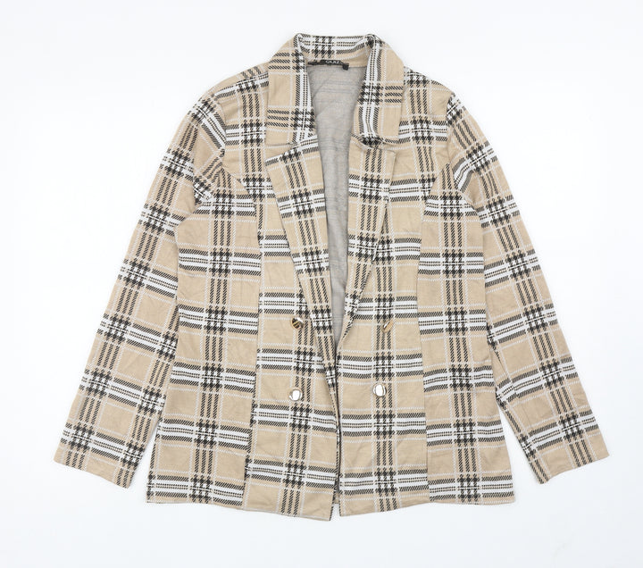 Quiz Womens Beige Plaid Jacket Blazer Size 12