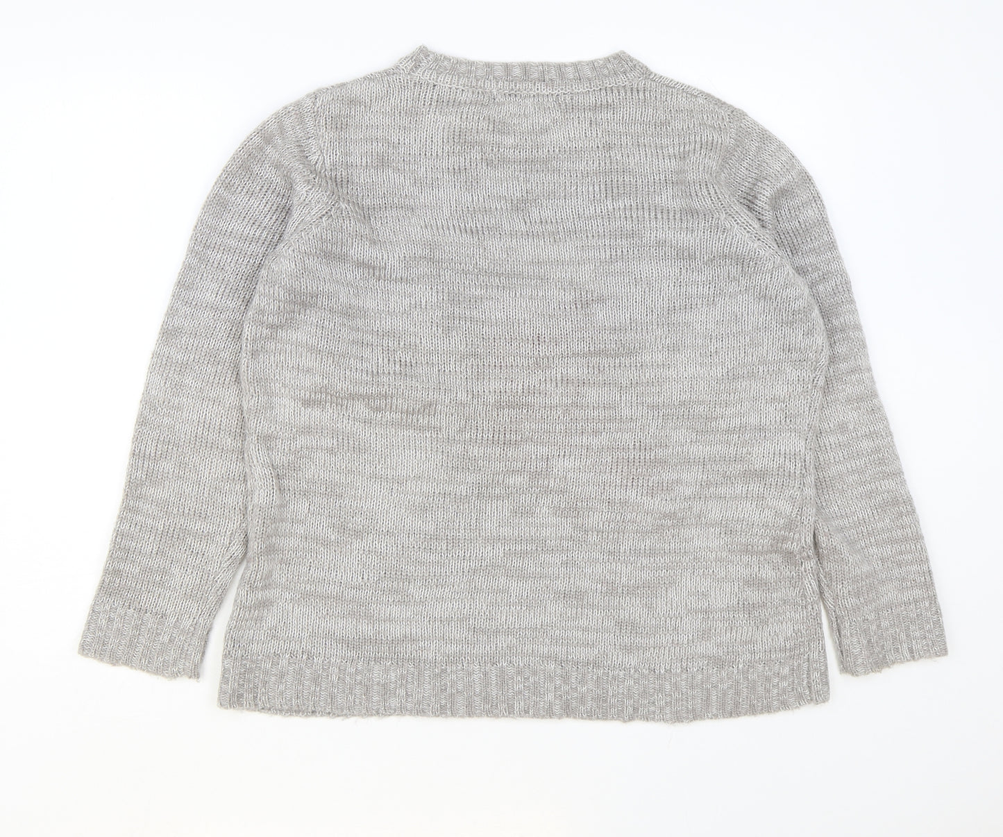 Bonmarché Womens Grey Round Neck Acrylic Pullover Jumper Size M - Christmas