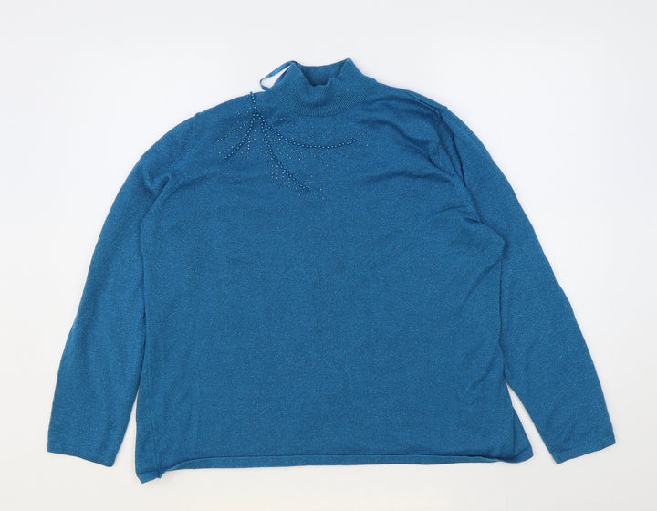 Bonmarché Womens Blue High Neck Acrylic Pullover Jumper Size XL