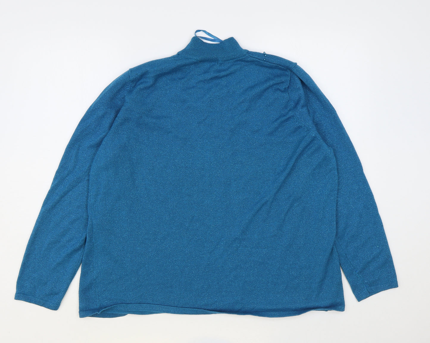 Bonmarché Womens Blue High Neck Acrylic Pullover Jumper Size XL