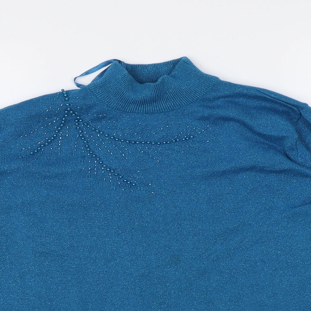 Bonmarché Womens Blue High Neck Acrylic Pullover Jumper Size XL