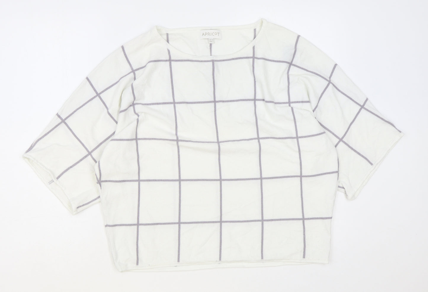 Apricot Womens White Round Neck Striped Acrylic Pullover Jumper Size 14