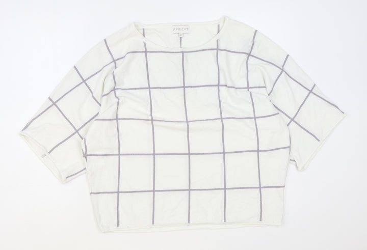 Apricot Womens White Round Neck Striped Acrylic Pullover Jumper Size 14