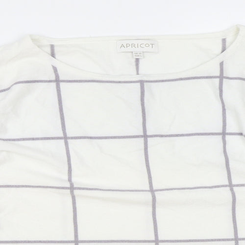Apricot Womens White Round Neck Striped Acrylic Pullover Jumper Size 14