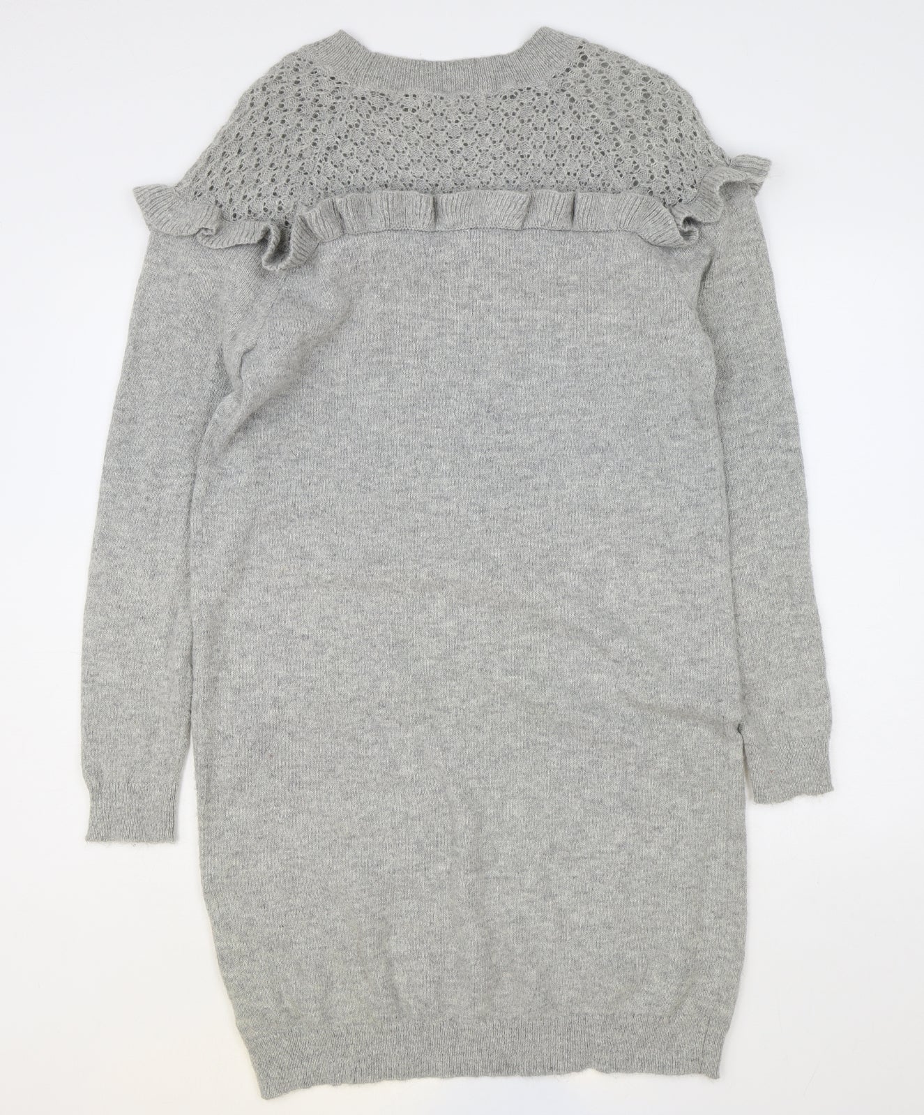 NEXT Womens Grey Nylon Jumper Dress Size 14 Round Neck Pullover