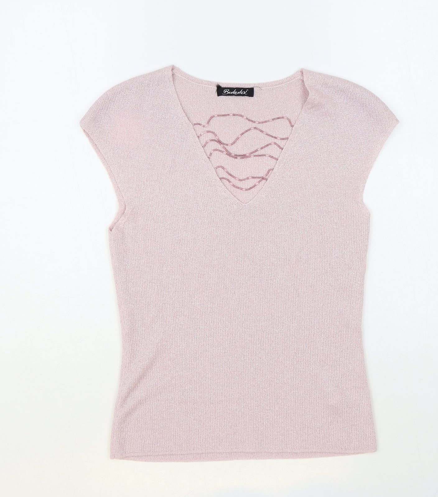 Berkertex Womens Pink V-Neck Acrylic Pullover Jumper Size 10