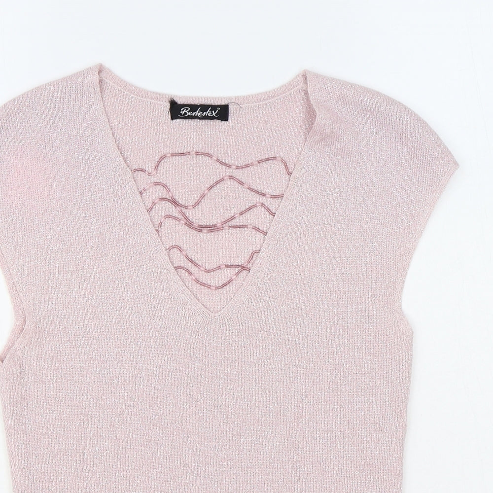 Berkertex Womens Pink V-Neck Acrylic Pullover Jumper Size 10