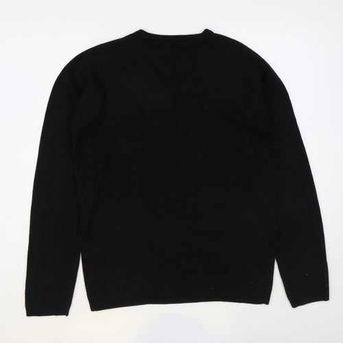 O Club Womens Black V-Neck Acrylic Pullover Jumper Size M