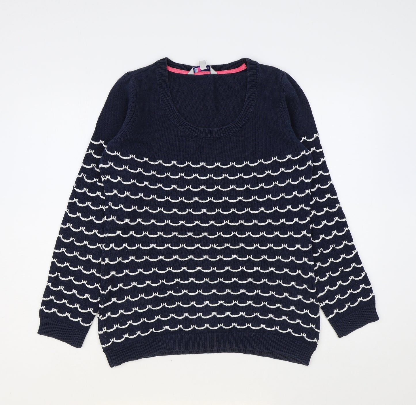 Crew Clothing Womens Blue Round Neck Geometric Cotton Pullover Jumper Size 14