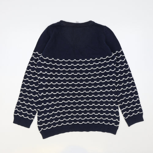Crew Clothing Womens Blue Round Neck Geometric Cotton Pullover Jumper Size 14