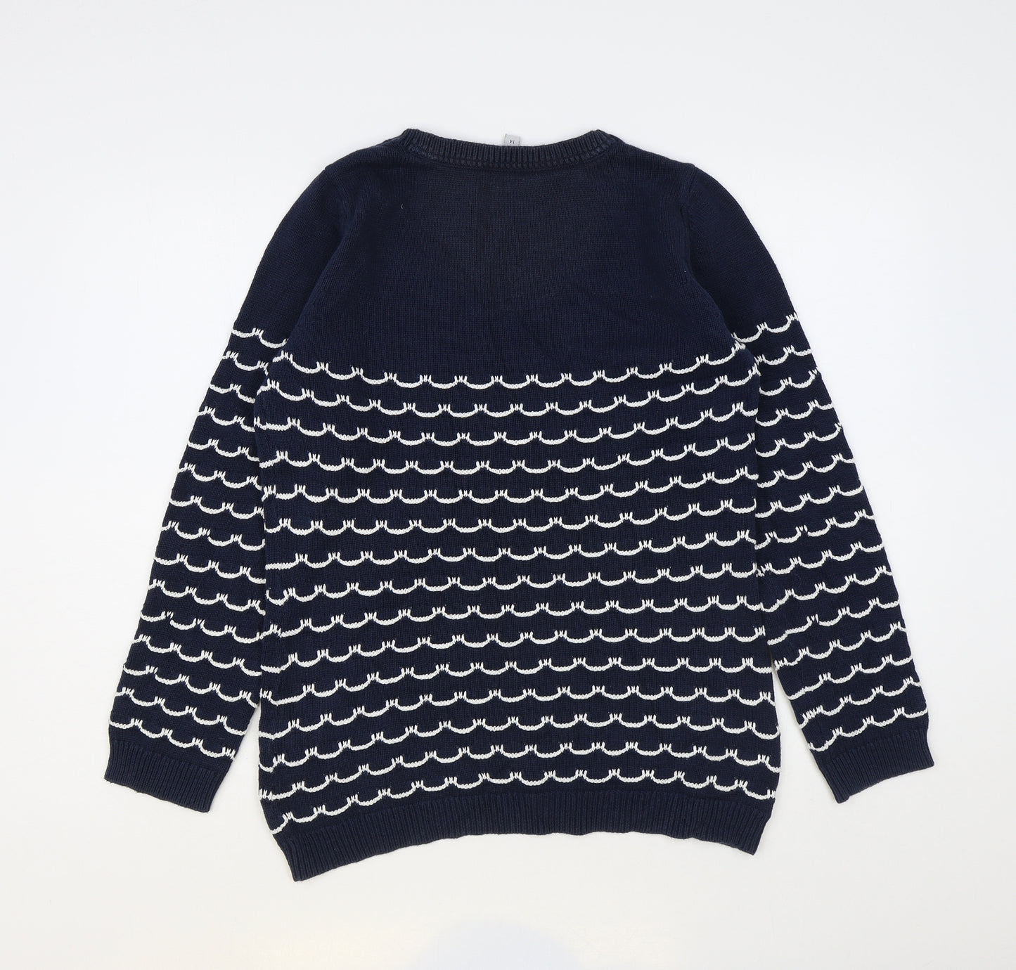 Crew Clothing Womens Blue Round Neck Geometric Cotton Pullover Jumper Size 14