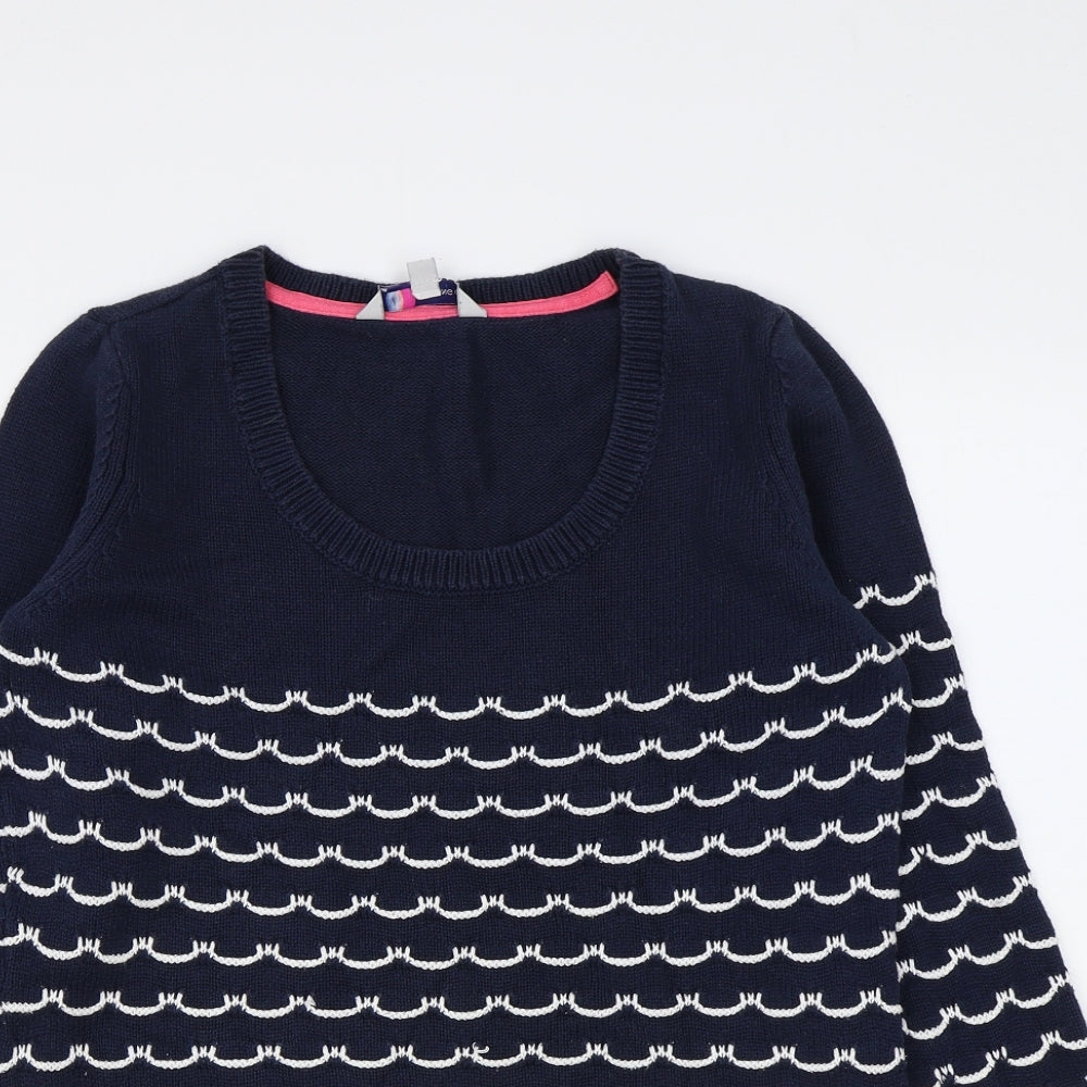 Crew Clothing Womens Blue Round Neck Geometric Cotton Pullover Jumper Size 14