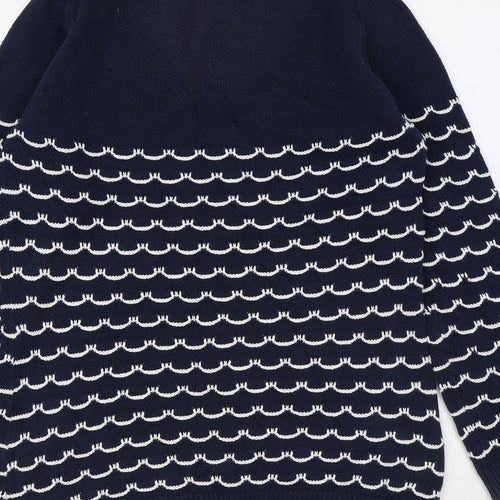 Crew Clothing Womens Blue Round Neck Geometric Cotton Pullover Jumper Size 14