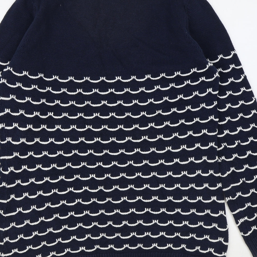 Crew Clothing Womens Blue Round Neck Geometric Cotton Pullover Jumper Size 14