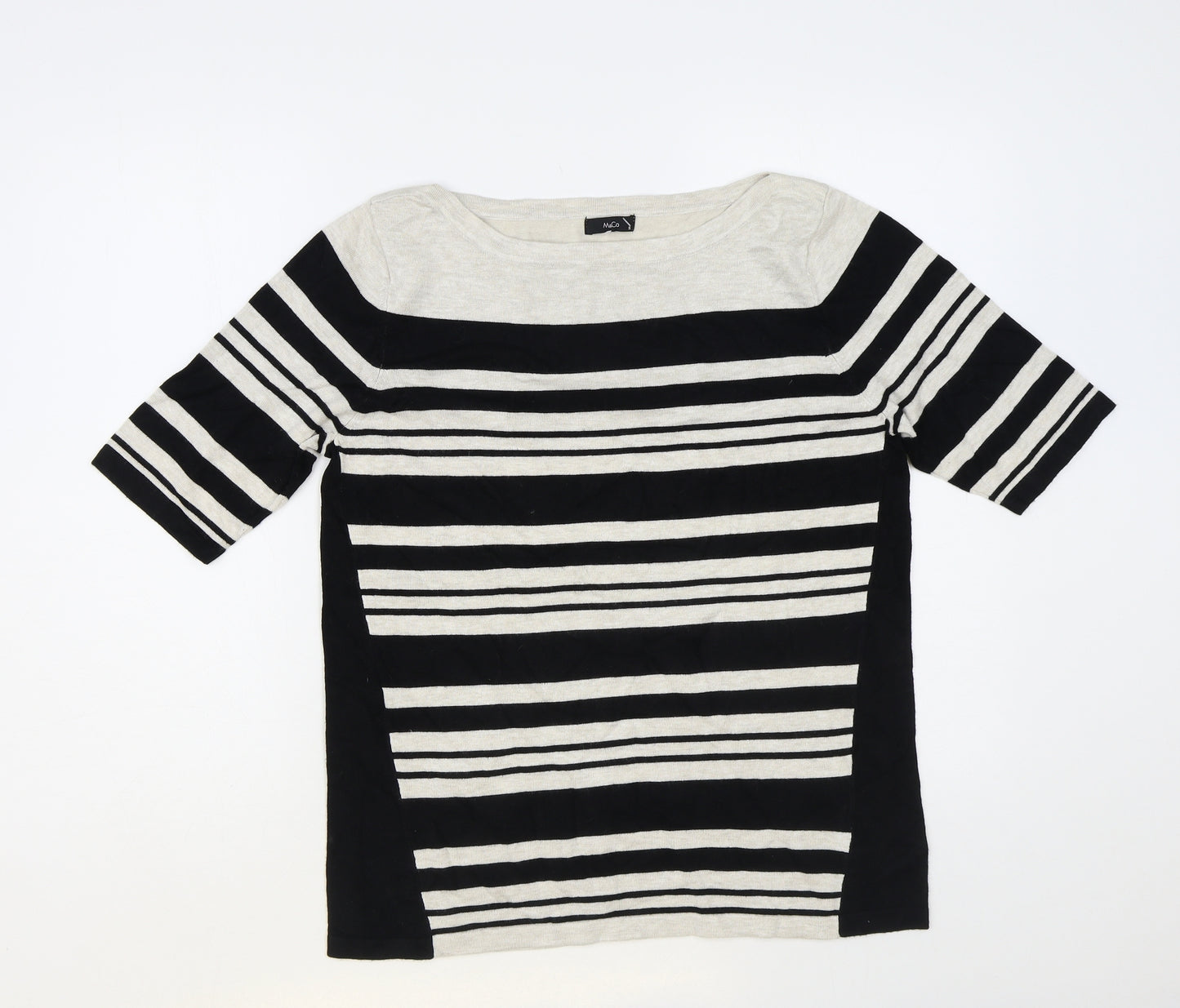 M&Co Womens Black Round Neck Striped Viscose Pullover Jumper Size 16