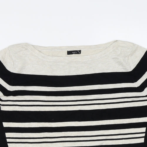 M&Co Womens Black Round Neck Striped Viscose Pullover Jumper Size 16