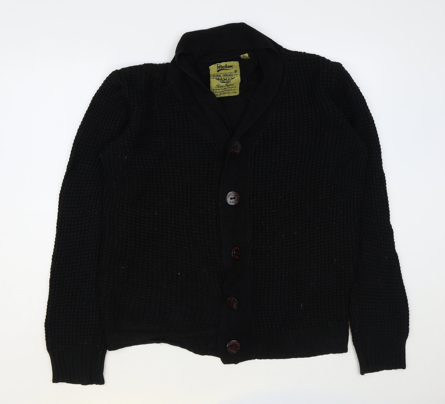 Petroleum Womens Black Collared Acrylic Cardigan Jumper Size L