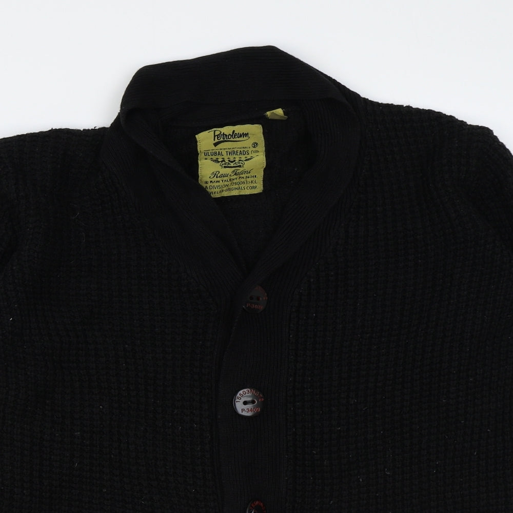 Petroleum Womens Black Collared Acrylic Cardigan Jumper Size L