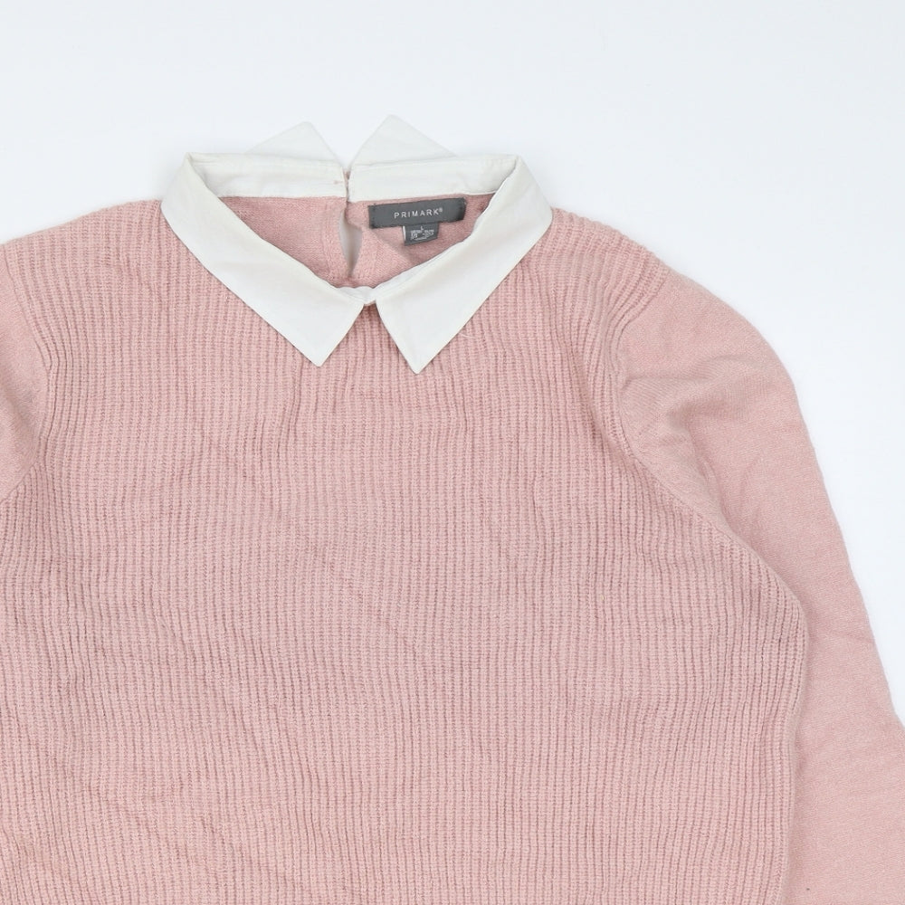 Primark# Womens Pink Collared Acrylic Pullover Jumper Size L
