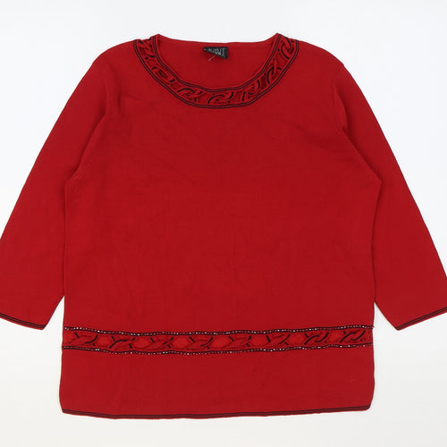 Avant Garde Womens Red Round Neck Viscose Pullover Jumper Size M