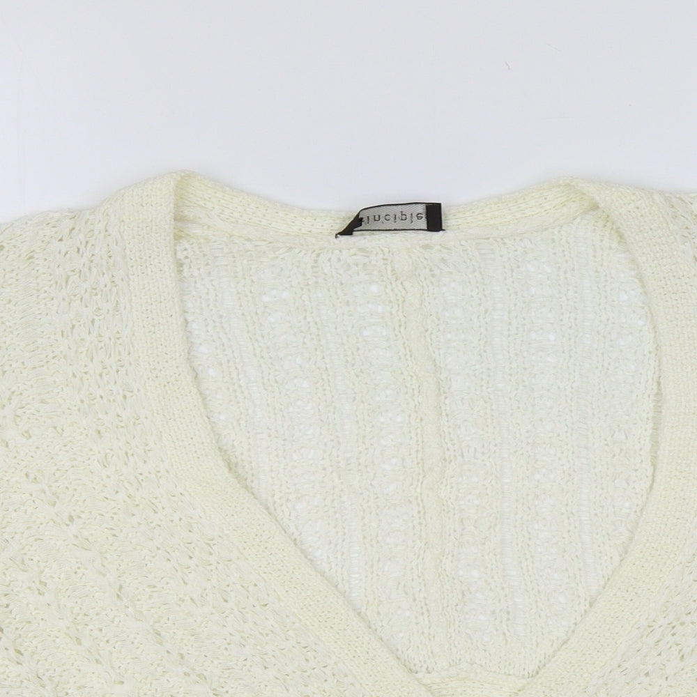 Principles Womens Ivory V-Neck Acrylic Cardigan Jumper Size M
