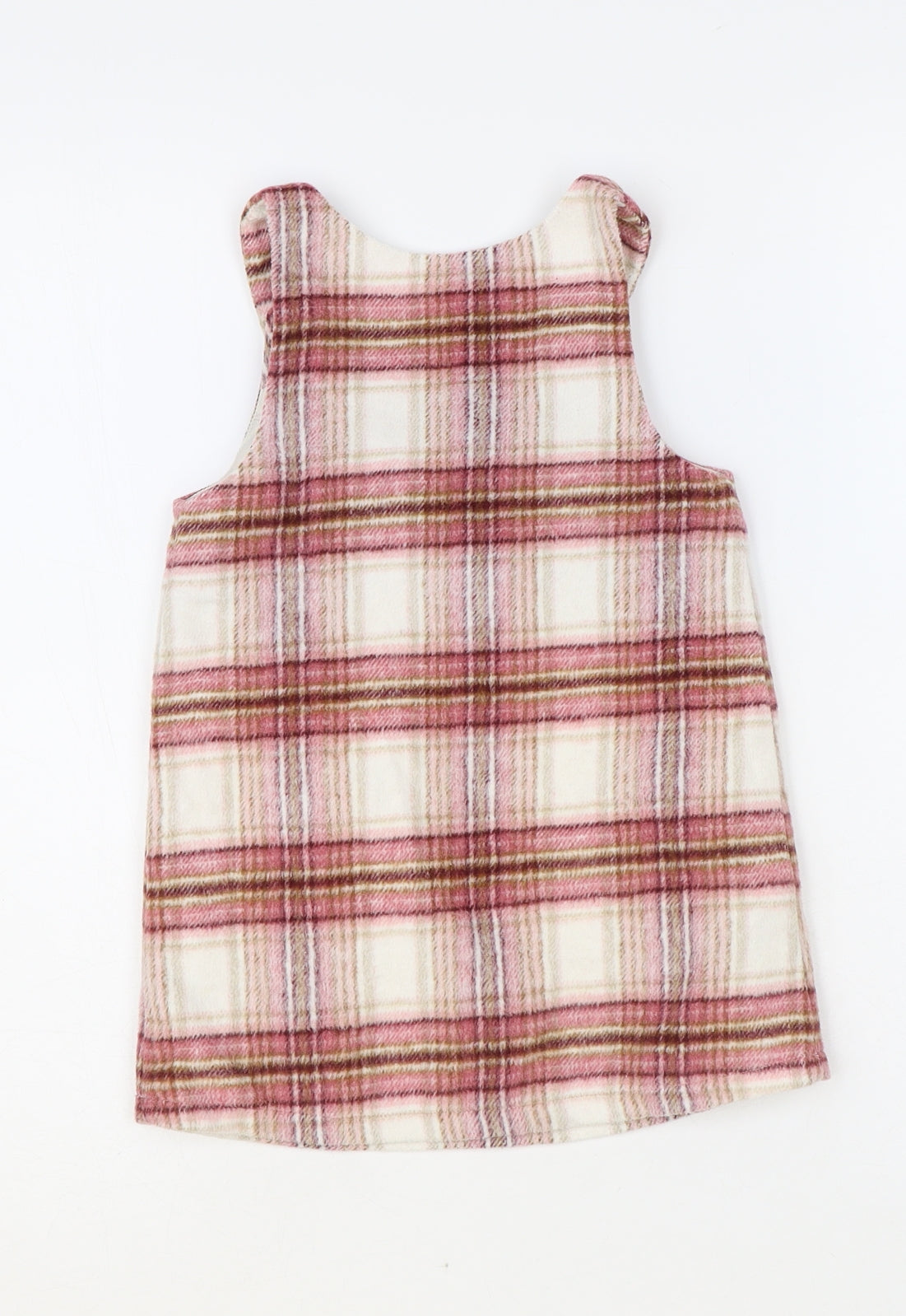 F&F Girls Pink Plaid Polyester Pinafore/Dungaree Dress Size 3-4 Years Round Neck Snap