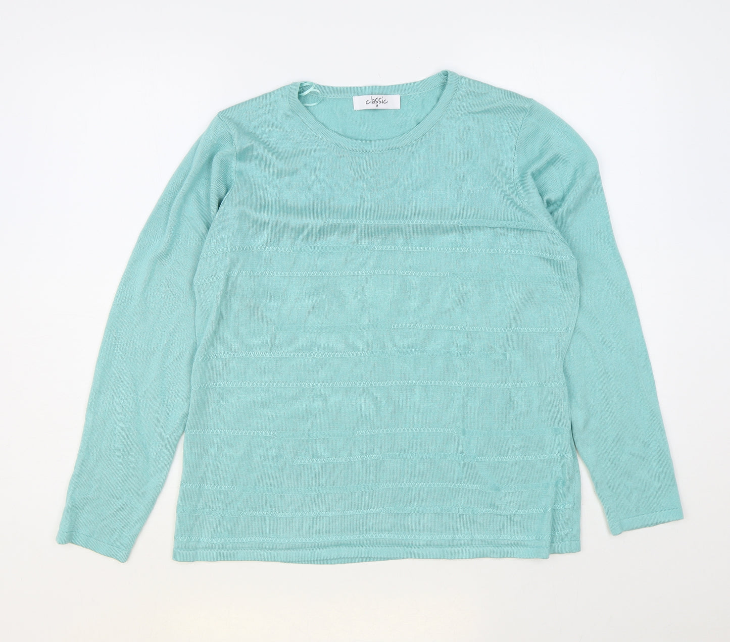 Classic Womens Green Round Neck Acrylic Pullover Jumper Size M
