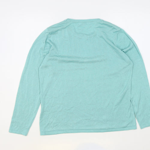 Classic Womens Green Round Neck Acrylic Pullover Jumper Size M