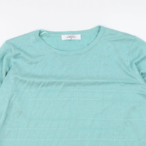 Classic Womens Green Round Neck Acrylic Pullover Jumper Size M