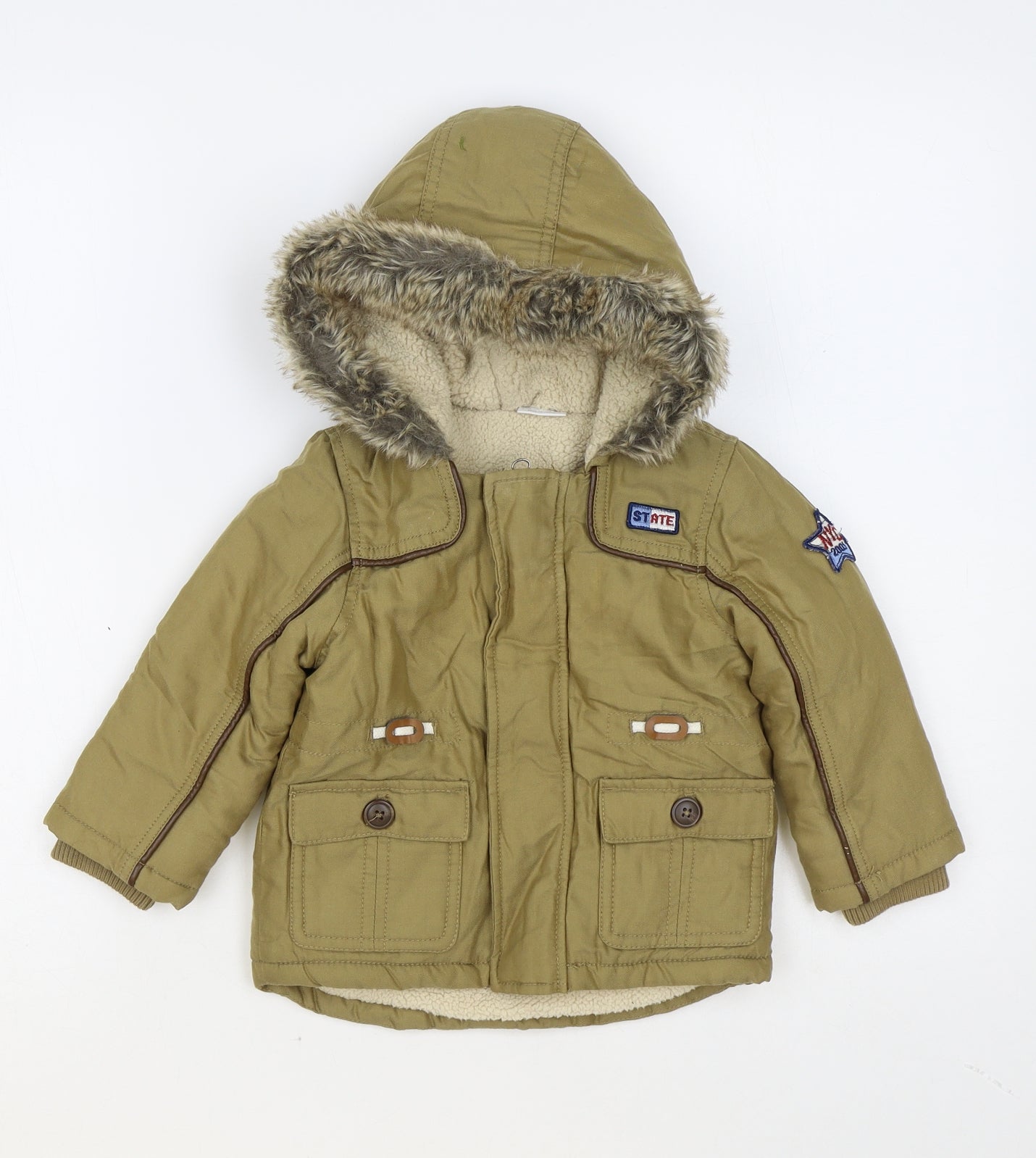F&F Baby Brown Parka Coat Size 9-12 Months Zip