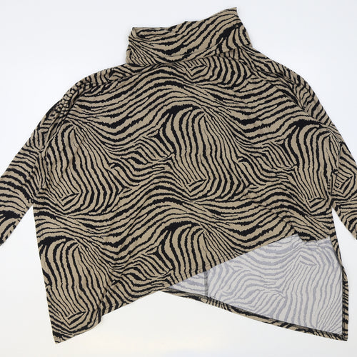 Preworn Womens Multicoloured Roll Neck Animal Print Polyester Pullover Jumper Size S