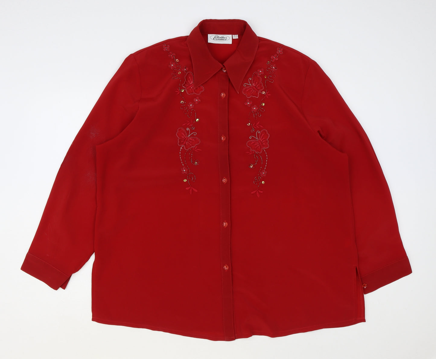 Clothes Contact Womens Red Polyester Basic Button-Up Size 22 Collared