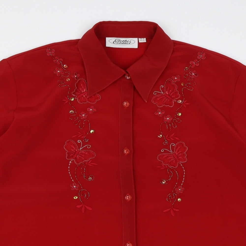 Clothes Contact Womens Red Polyester Basic Button-Up Size 22 Collared