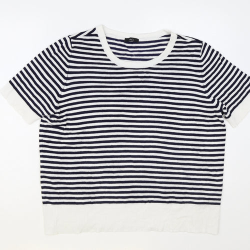 M&Co Womens Black Round Neck Striped Viscose Pullover Jumper Size 18