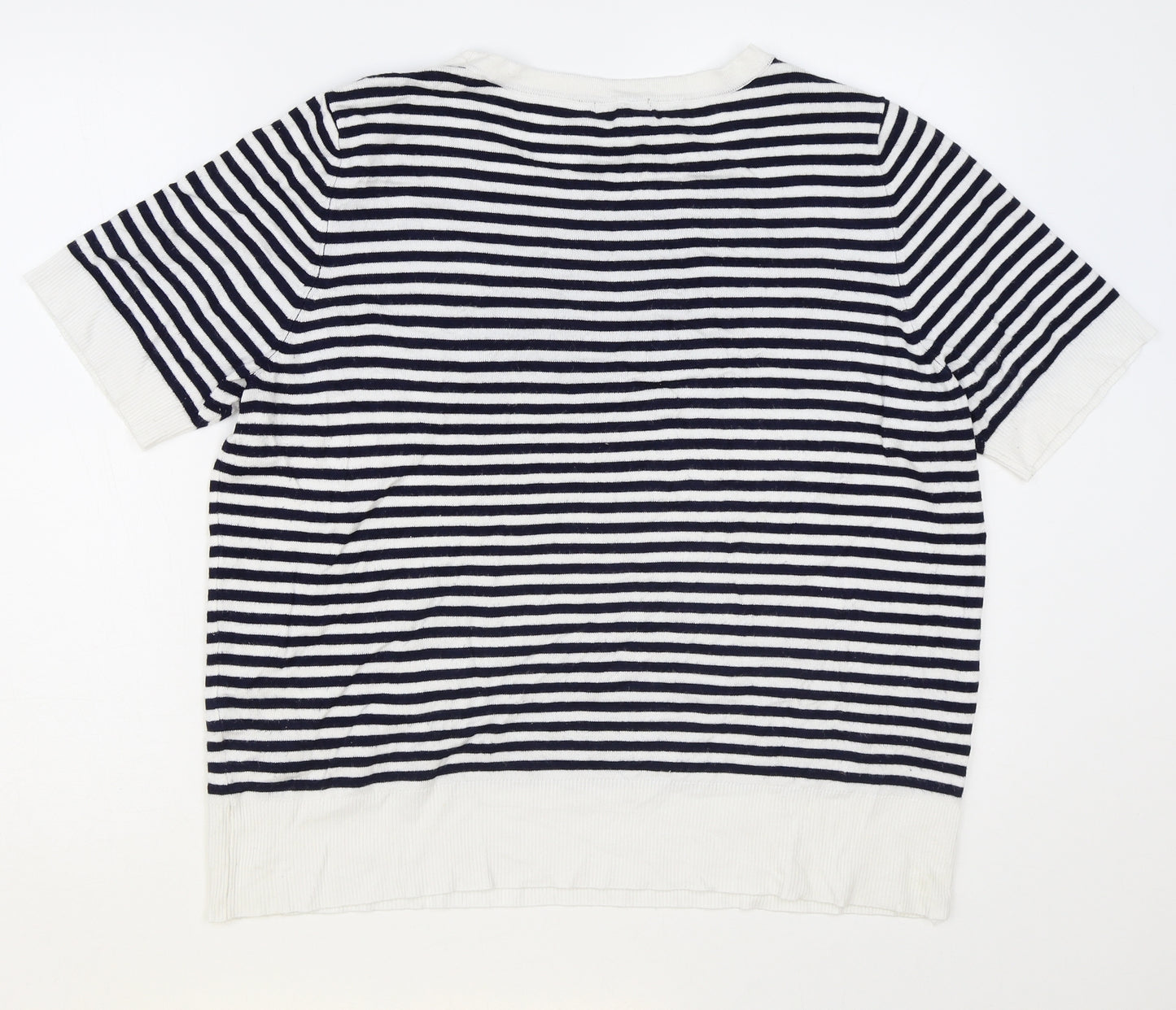 M&Co Womens Black Round Neck Striped Viscose Pullover Jumper Size 18