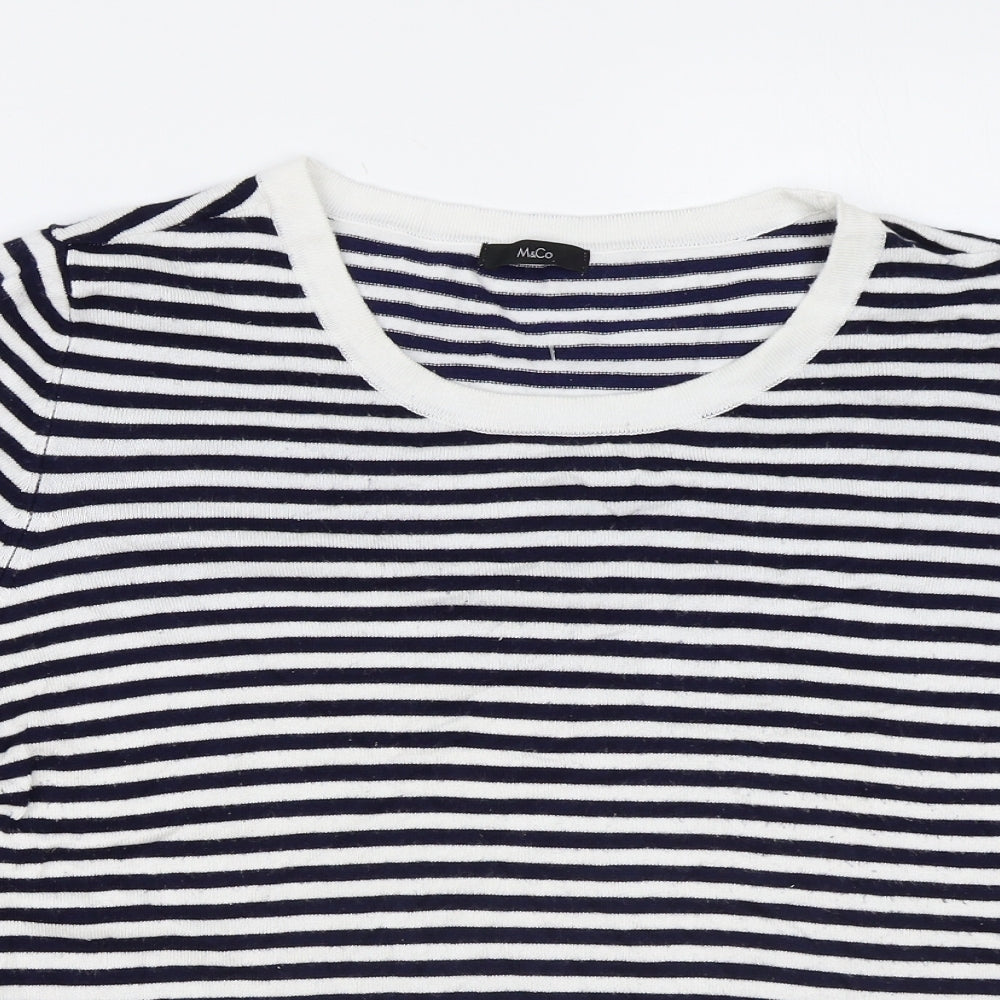 M&Co Womens Black Round Neck Striped Viscose Pullover Jumper Size 18