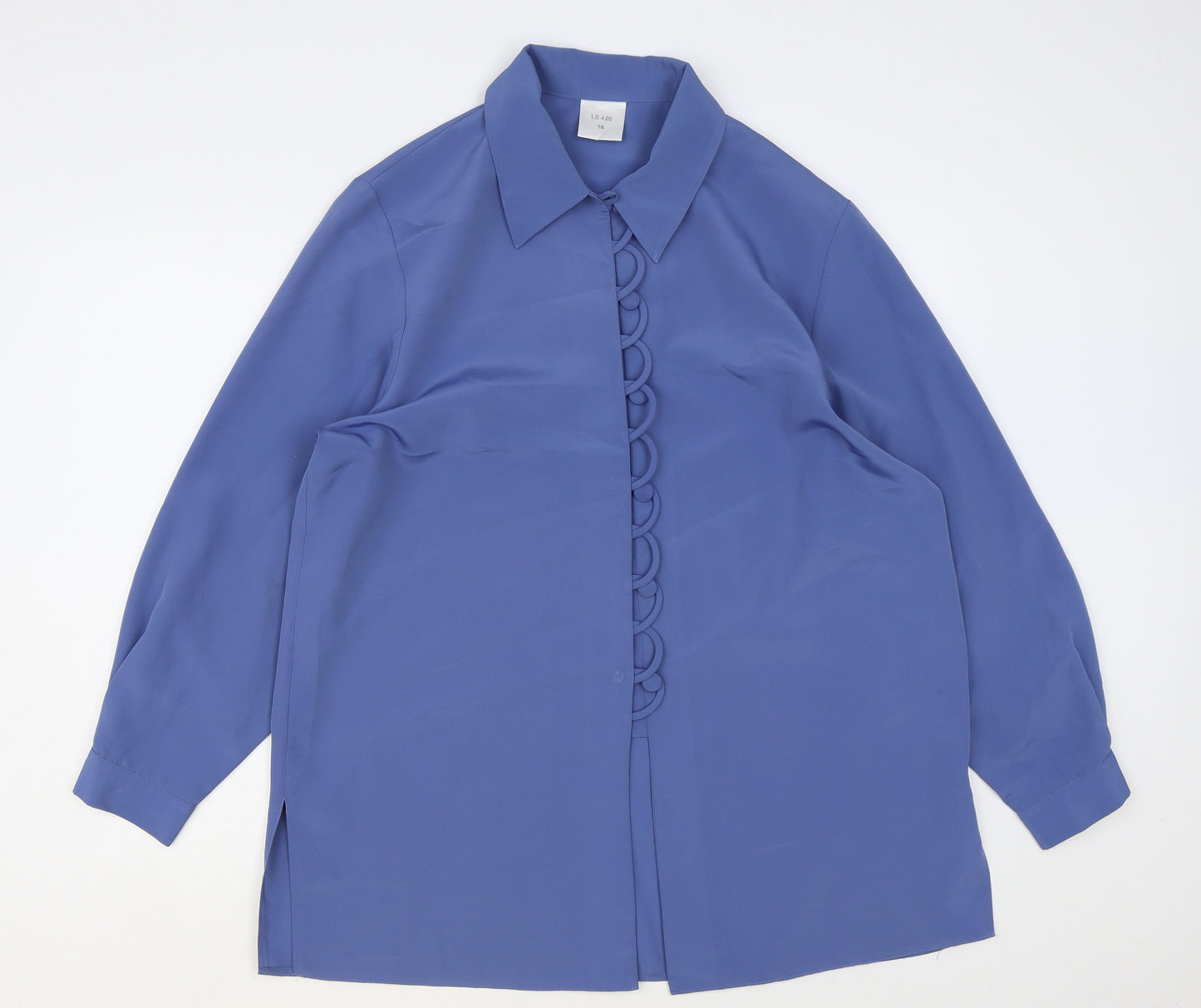 Preworn Womens Blue Polyester Basic Button-Up Size 16 Collared