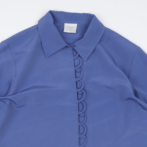 Preworn Womens Blue Polyester Basic Button-Up Size 16 Collared