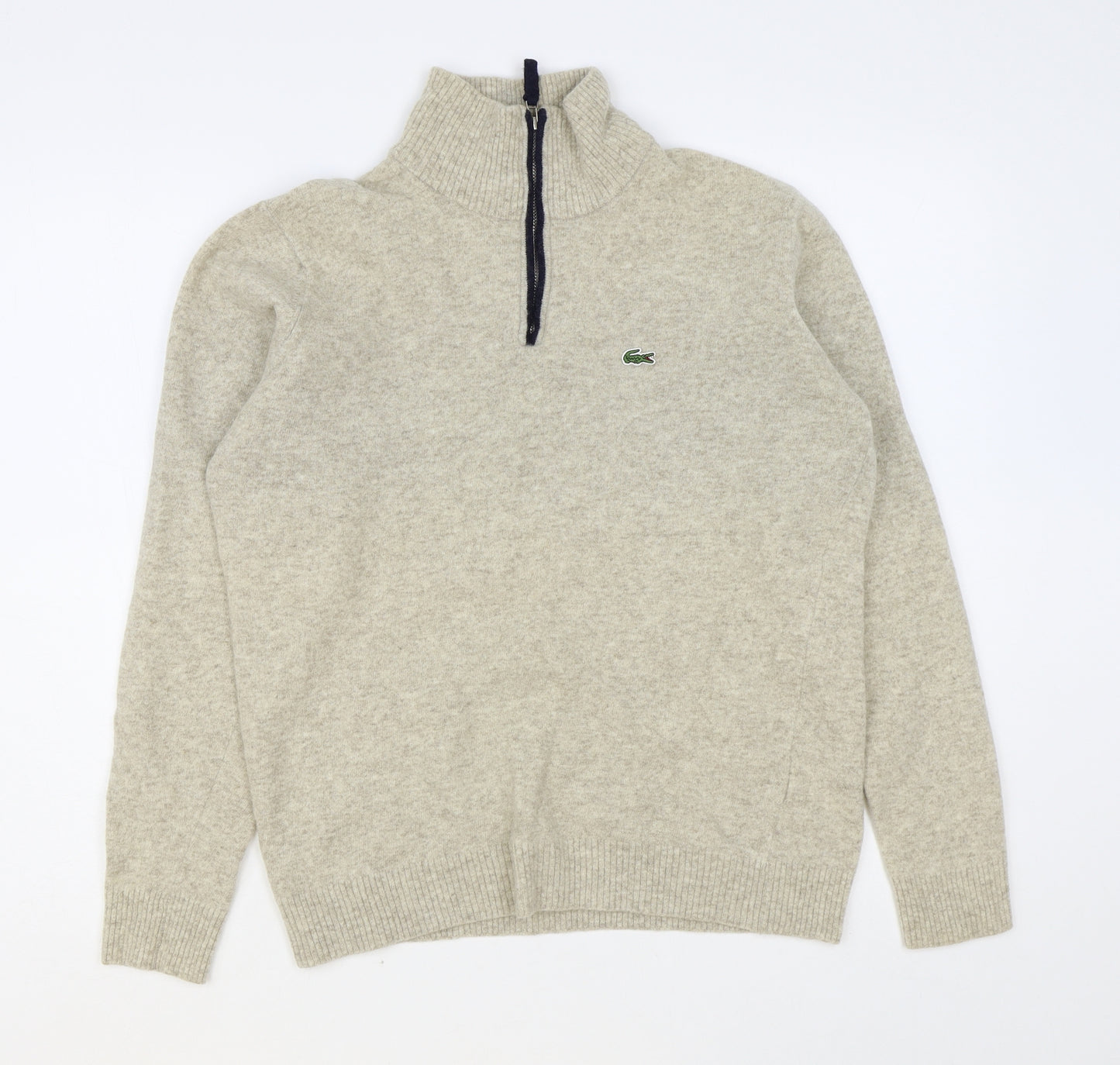 LACOSTE Womens Beige High Neck Wool Pullover Jumper Size L