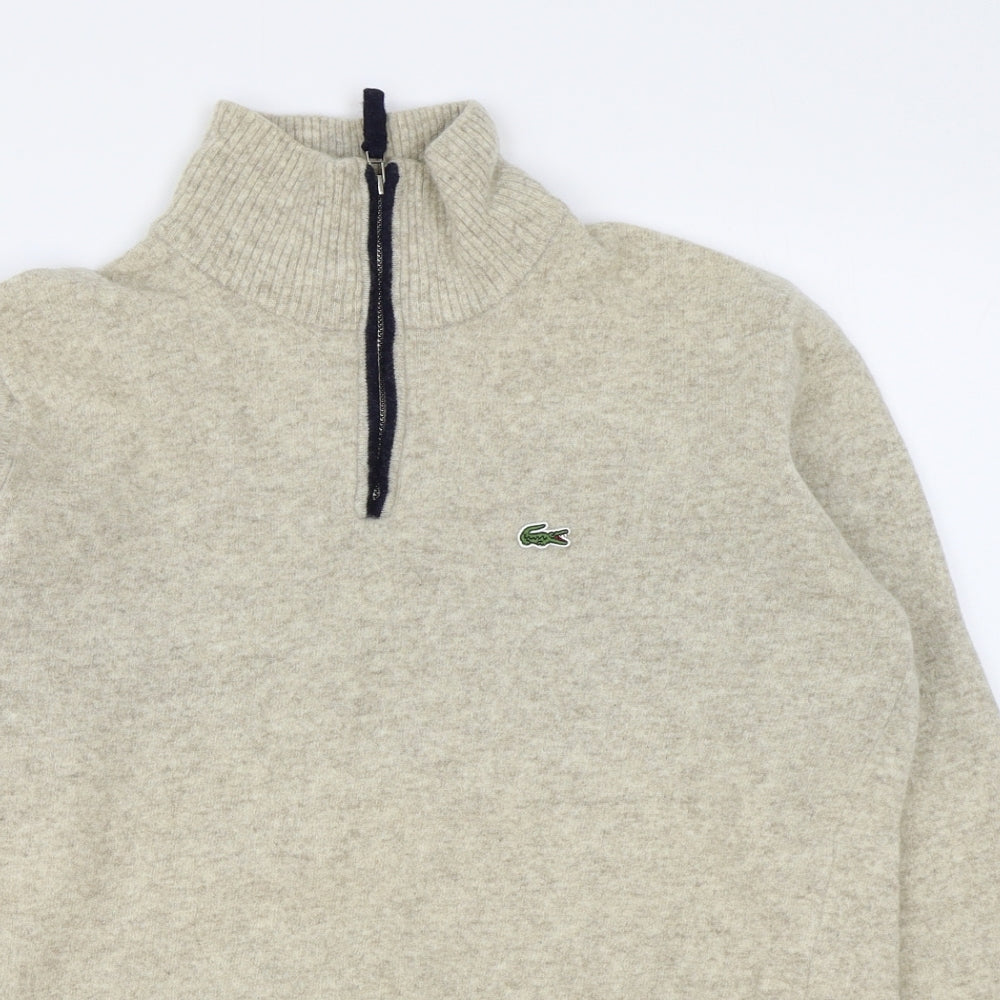 LACOSTE Womens Beige High Neck Wool Pullover Jumper Size L