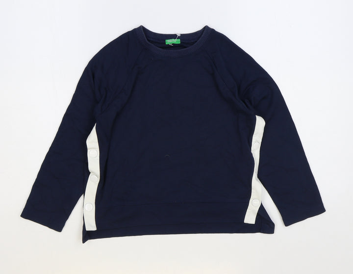 United Colours of Benetton Girls Blue Polyester Pullover Sweatshirt Size 6-7 Years Snap